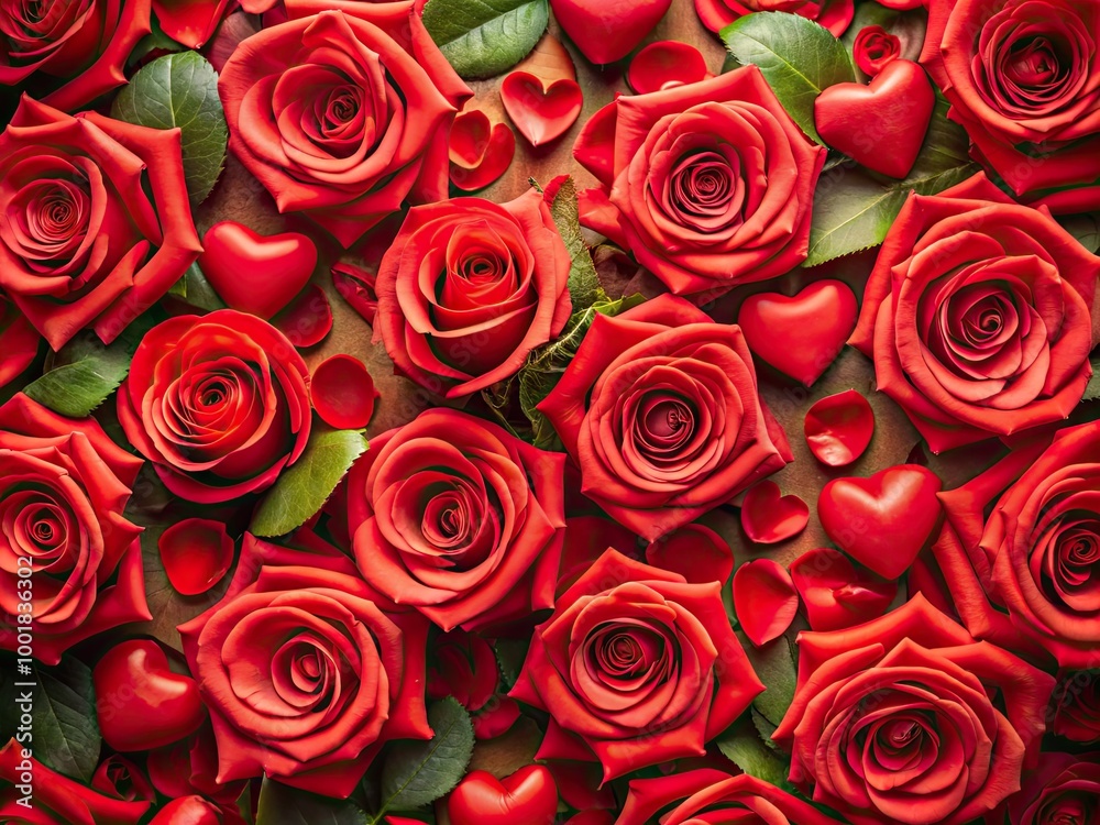 Fototapeta premium Romantic Red Roses Surrounded by Hearts Perfect for Love, Valentine's Day, and Sweet Gestures