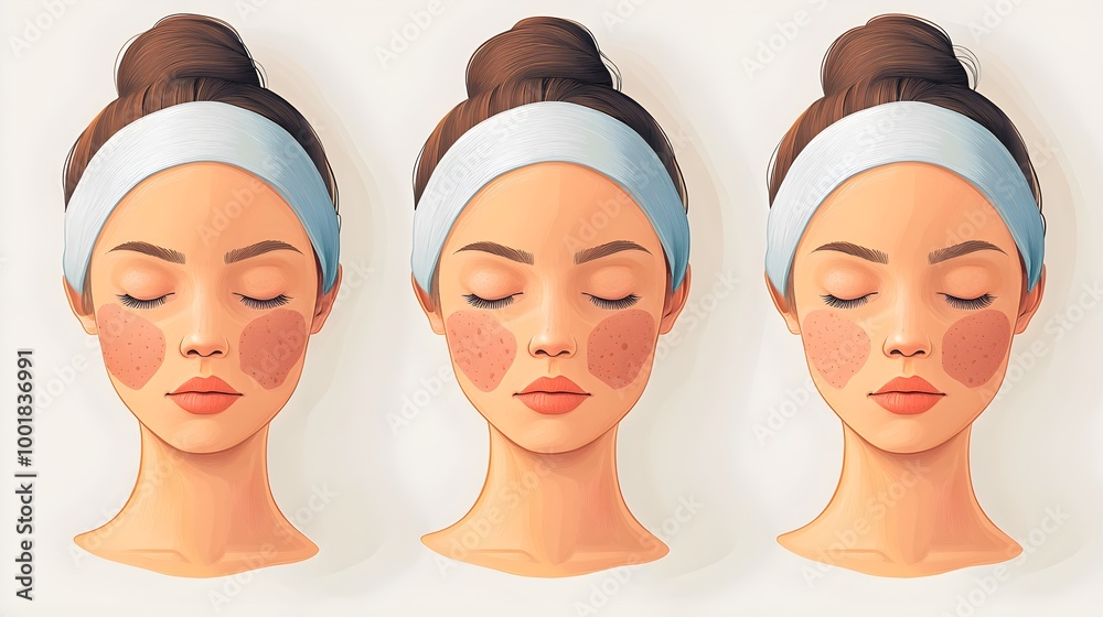 Stepwise acne healing infographic inflamed skin, cream application, peeling, and healed skin, each stage color-coded for easy understanding Stepwise acne healing infographic inflamed skin, cream application, peeling, and healed skin, each stage color-coded for easy understanding