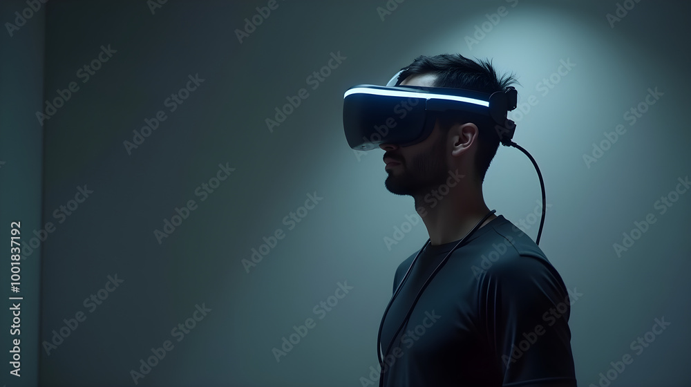 Managing Risk Employee undergoing safety training with virtual reality headset Managing Risk Employee undergoing safety training with virtual reality headset
