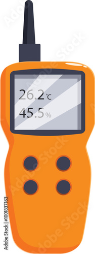 Orange portable gas detector showing temperature and humidity levels on its screen