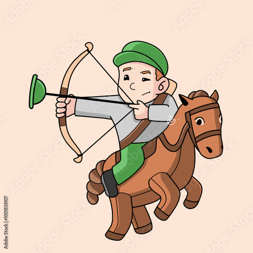 Cartoon illustration of archery and horse riding. Suitable for logos, icons, screen printing. etc