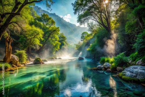 Serene View of the Mythical River in the Greek Underworld Surrounded by Ethereal Mist and Shadows