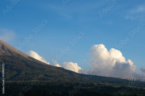 West side valley of Mount Merapi Volcano with clear blue sky in the background viewed from Selo Boyolali, Central Java - Indonesia.