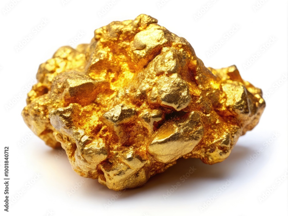 Shiny Gold Nugget on a White Background Showcasing Its Natural Beauty and Unique Texture Shiny Gold Nugget on a White Background Showcasing Its Natural Beauty and Unique Texture
