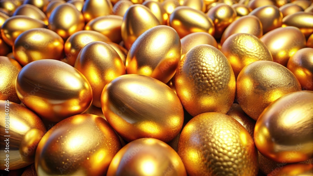 Shiny Metallic Gold Easter Eggs Arranged Beautifully for a Luxurious Spring Celebration or Decoration Shiny Metallic Gold Easter Eggs Arranged Beautifully for a Luxurious Spring Celebration or Decoration