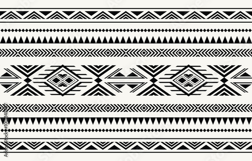 Ethnic tribal african black and white background. Seamless tribal pattern, folk embroidery, tradition geometric ornament. Traditional african  design for fabric, textile, print, rug, paper