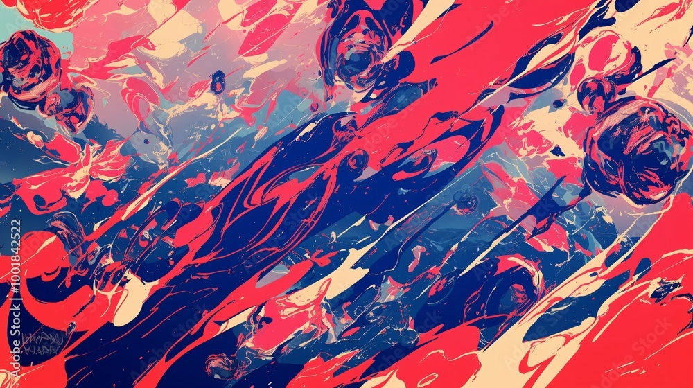 Abstract Swirling Painting in Red, Blue, and Yellow Hues Abstract Swirling Painting in Red, Blue, and Yellow Hues