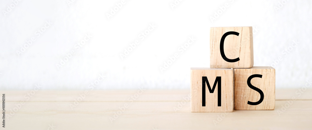 CMS, content management system, Business concept word on wooden cubes for business background with copy space CMS, content management system, Business concept word on wooden cubes for business background with copy space