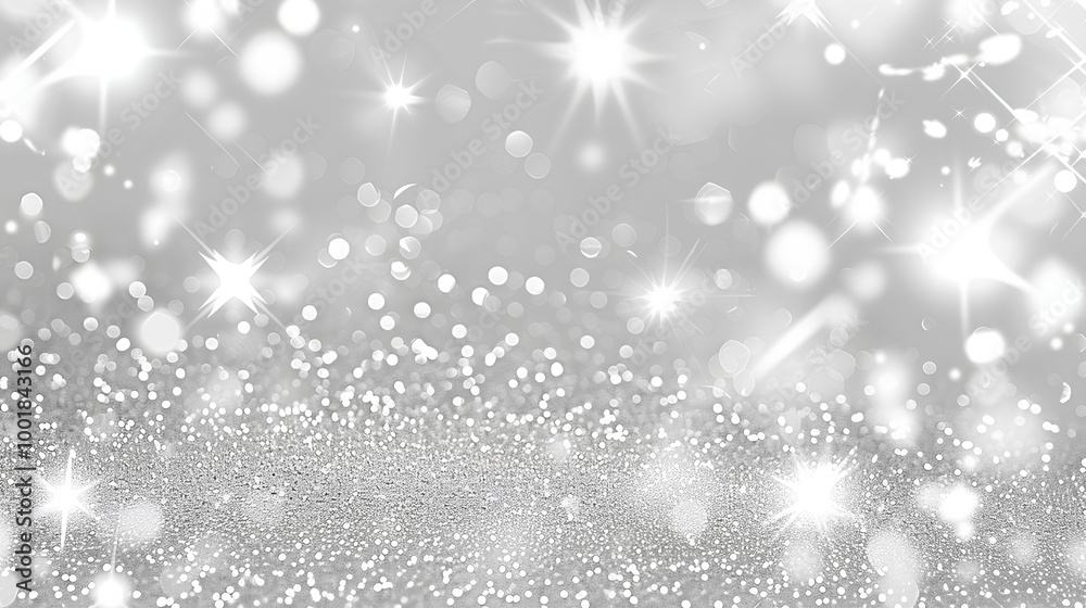 White glitter background with shiny silver sparkles, seamless pattern for wedding invitation or holiday party design. Glitter texture, sparkling stars on white paper surface. White glitter background with shiny silver sparkles, seamless pattern for wedding invitation or holiday party design. Glitter texture, sparkling stars on white paper surface.