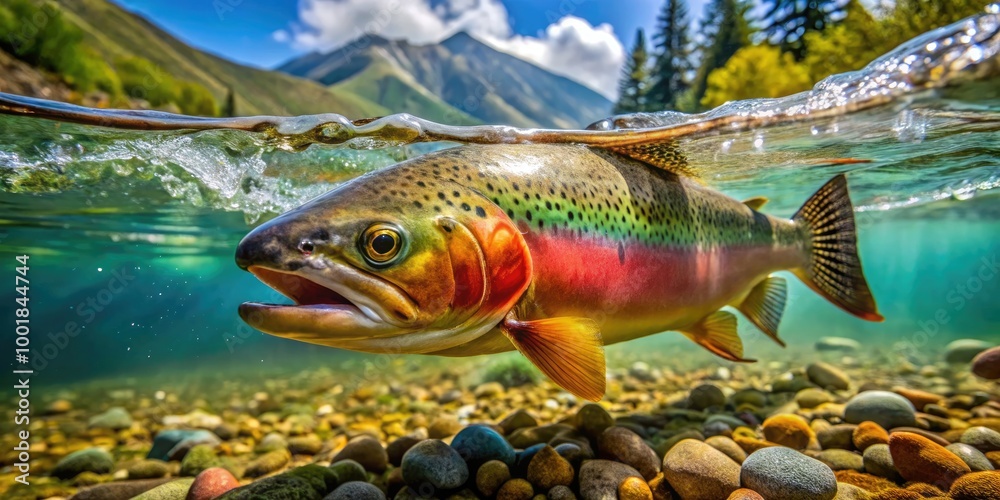 Stunning Cutthroat Fish Underwater with Vibrant Colors in Clear Water Habitat of Mountain Rivers Stunning Cutthroat Fish Underwater with Vibrant Colors in Clear Water Habitat of Mountain Rivers