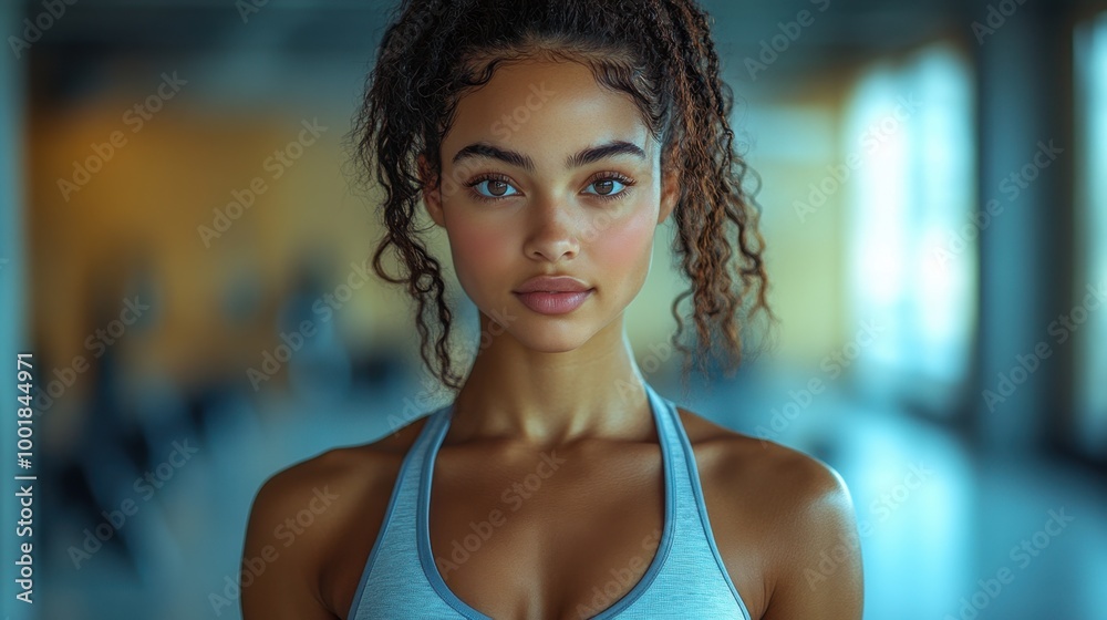Fitness influencer wearing athleisure clothing and posing in a high-end gym Fitness influencer wearing athleisure clothing and posing in a high-end gym