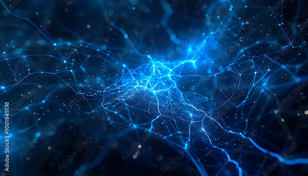 Futuristic Network Connection with Pulsating Blue Particles and Electric Sparks Futuristic Network Connection with Pulsating Blue Particles and Electric Sparks