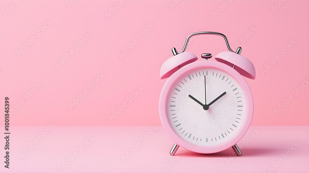 Pink Alarm Clock on Pink Background Pink Alarm Clock on Pink Background