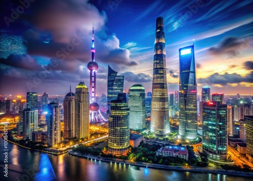 Wallpaper Mural Stunning Nighttime Cityscape of Shanghai Skyline Featuring Modern Skyscrapers in Urban China Torontodigital.ca