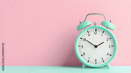 Mint Green Alarm Clock Pink Background