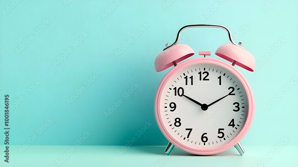 Pink Alarm Clock on Blue Background Pink Alarm Clock on Blue Background