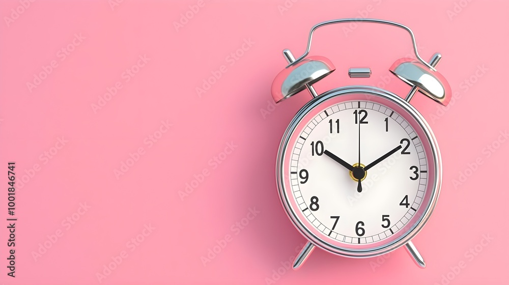 Silver Alarm Clock Pink Background Silver Alarm Clock Pink Background