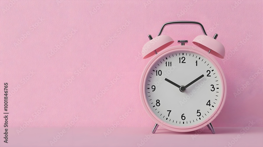 Pink Alarm Clock on Pink Background Pink Alarm Clock on Pink Background