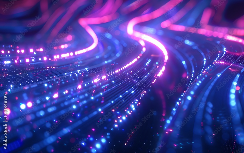 Obraz premium Digital Concept Art of Futuristic Network Matrix with Glowing Blue Nodes