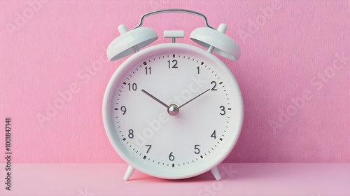 White Alarm Clock Pink Background