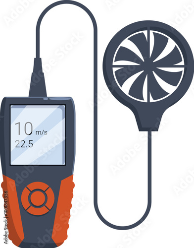 Digital anemometer is measuring wind speed and displaying results on screen