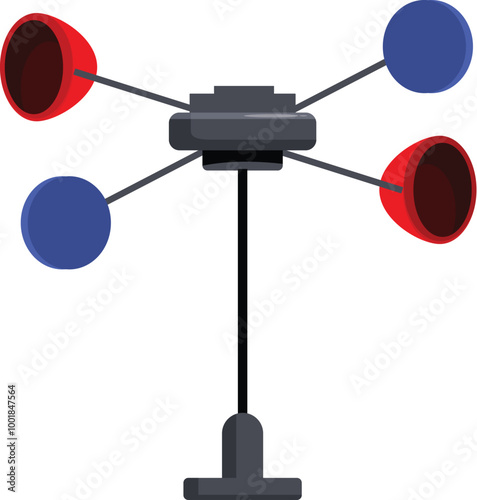 Anemometer with red and blue cups spinning and measuring wind