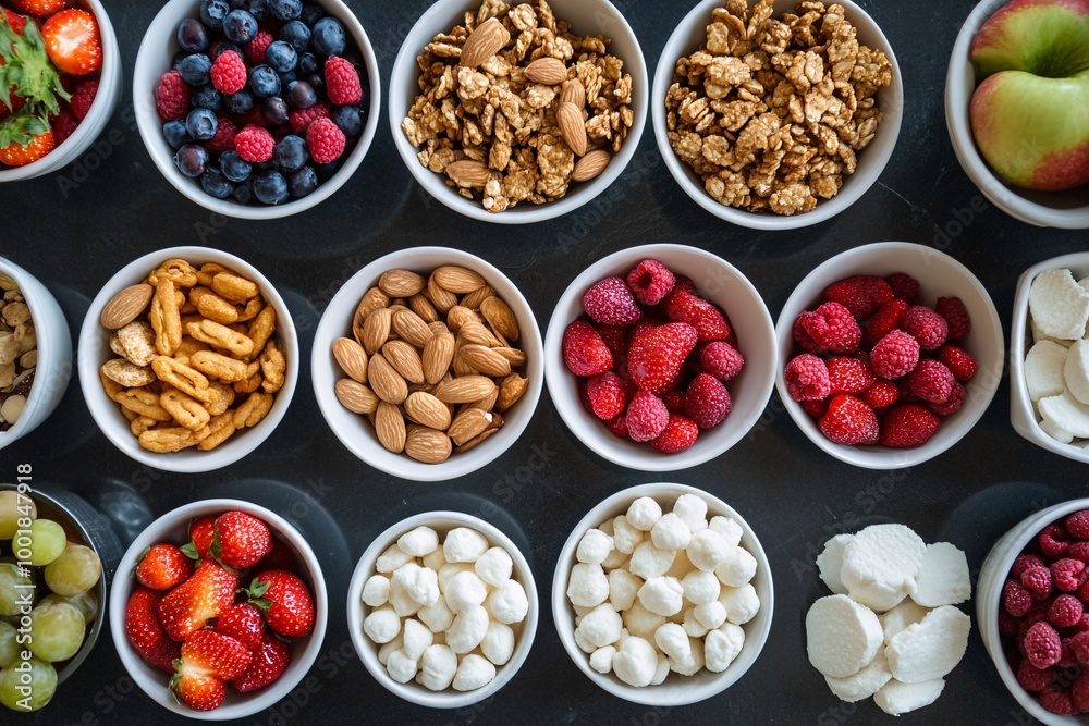 Bowl of Granola Almonds Berries and Cheese