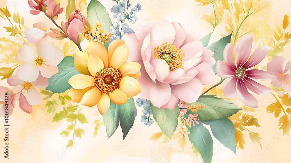 Bright and vibrant watercolor flowers in shades of yellow and orange, ideal for Mothers Day celebrations. The cheerful colors are sure to bring a smile to any moms face. Bright and vibrant watercolor flowers in shades of yellow and orange, ideal for Mothers Day celebrations. The cheerful colors are sure to bring a smile to any moms face.
