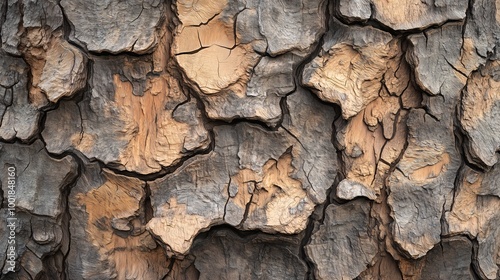 Rough Wood Bark Texture with Natural Patterns in Brown and Grey