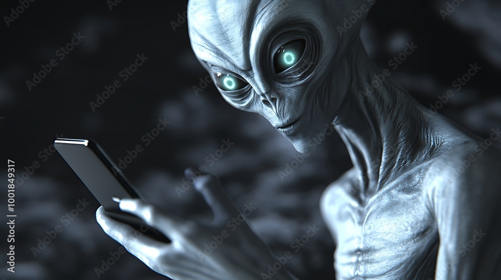 A visually stunning representation of a gray extraterrestrial creature, devoid of hair and with a mesmerizing gaze A visually stunning representation of a gray extraterrestrial creature, devoid of hair and with a mesmerizing gaze