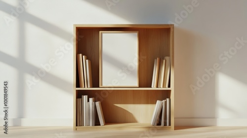 Modern Office Aesthetics: Minimalist Bookshelf with Vibrant Cinematic Appeal