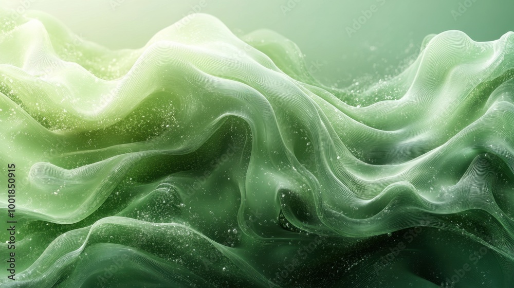 Abstract wave design background with fluid motion and smooth curves in shades of green 