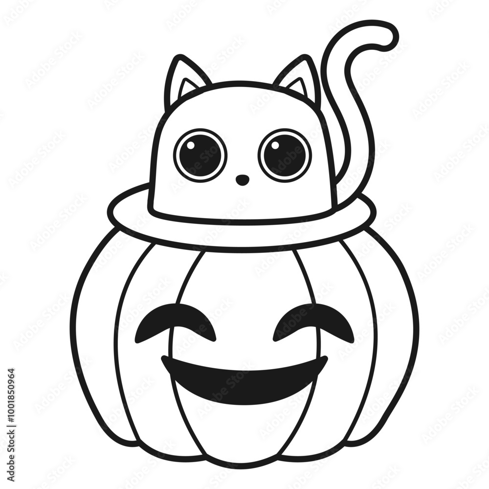 Cute cat and pumpkin. Coloring page. Halloween print. Vector illustration Cute cat and pumpkin. Coloring page. Halloween print. Vector illustration