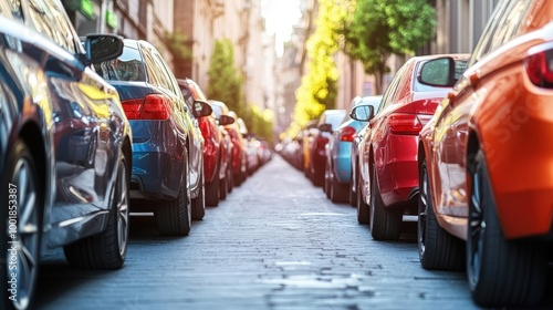 Wallpaper Mural Vibrant City Street Scene with Neatly Parked Cars â€” Illustrating Urban Traffic Concept Torontodigital.ca