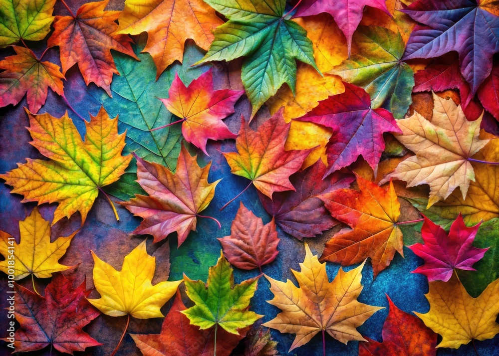 Vibrant Fall Leaf Print Displaying Beautiful Colorful Autumn Leaves on a Textured Background Vibrant Fall Leaf Print Displaying Beautiful Colorful Autumn Leaves on a Textured Background