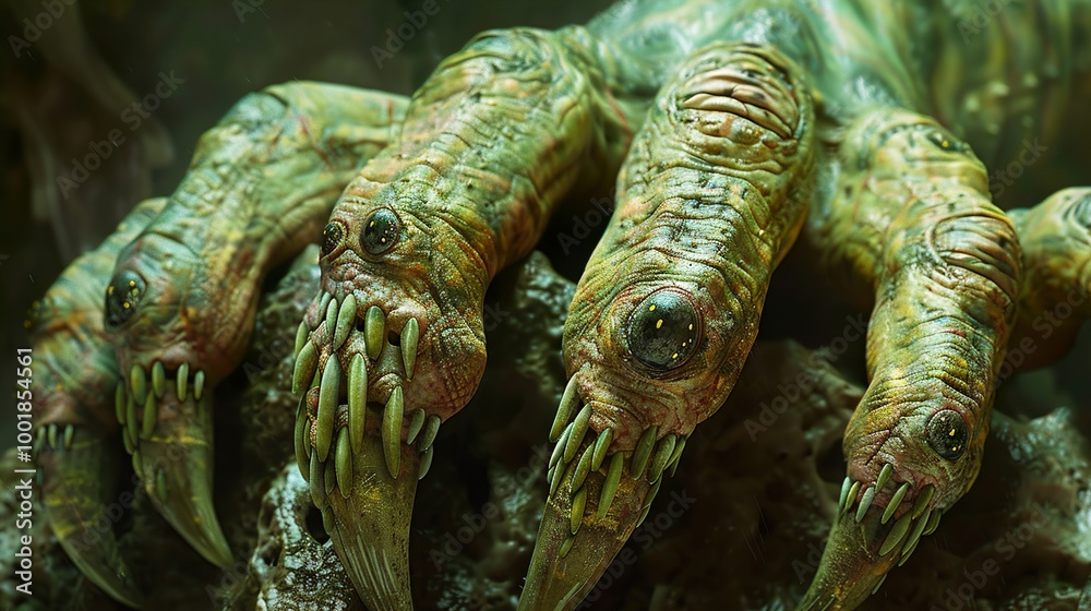 Close-up of a Creepy, Alien-like Creature with Sharp Teeth and Claws