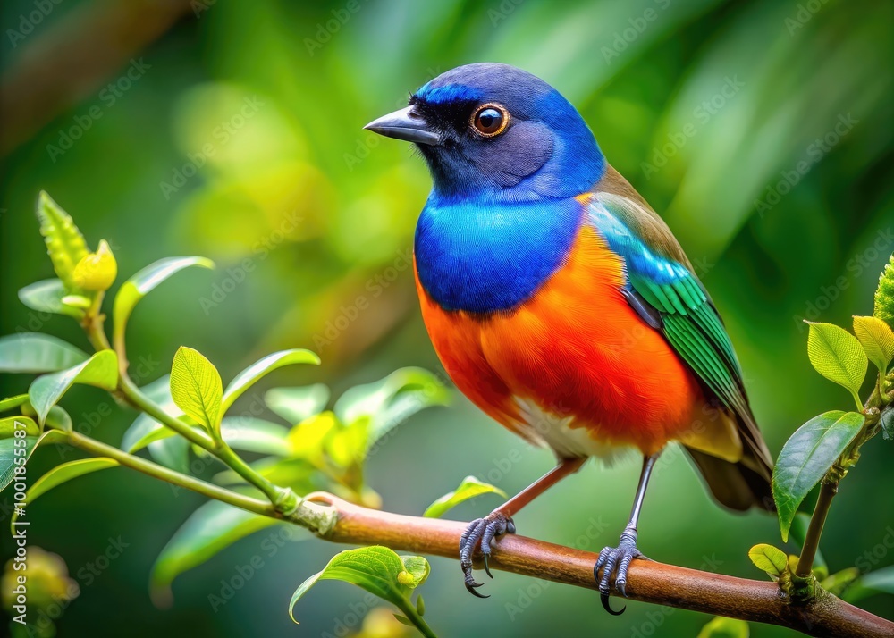 Vibrant Indiana State Bird Perched on a Branch Amidst Lush Greenery in Natural Habitat Vibrant Indiana State Bird Perched on a Branch Amidst Lush Greenery in Natural Habitat