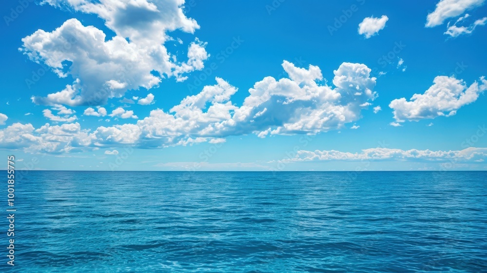 Obraz premium Calm Ocean Under Bright Blue Sky with Clouds