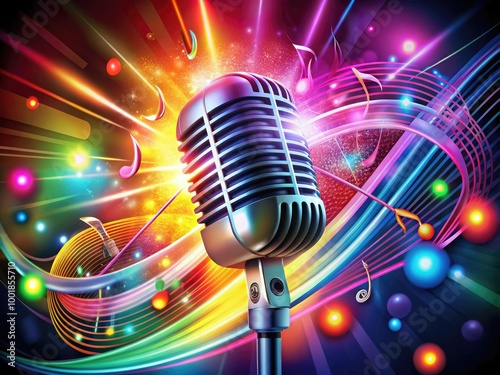 Vibrant Karaoke Night Poster Design with Microphone, Musical Notes, and Colorful Background Elements