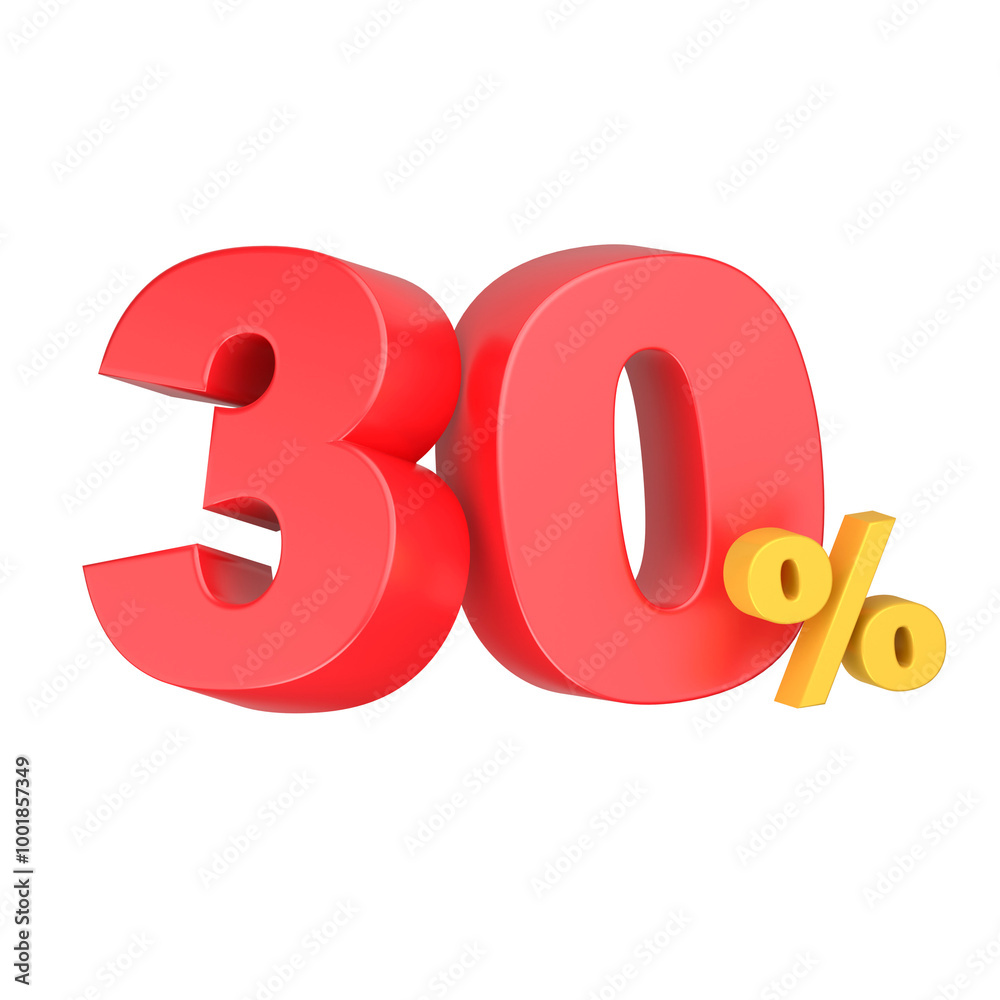 Thirty 30 percent discount. Glossy red thirty percent sign isolated on white. Sale, discount concept. 3d rendering Thirty 30 percent discount. Glossy red thirty percent sign isolated on white. Sale, discount concept. 3d rendering