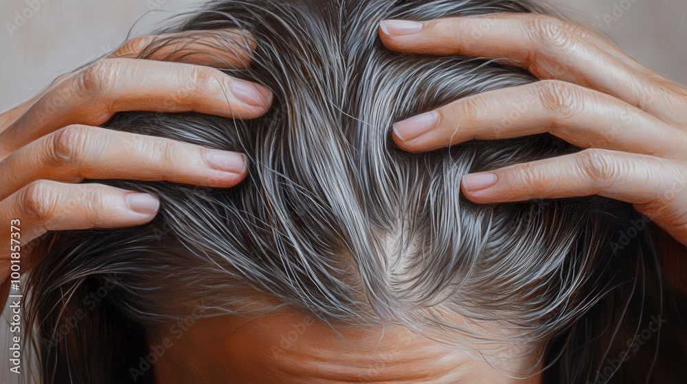 Obraz premium Detailed Close-up of Woman's Thinning Hair - Sensitivity and Fragility Concept