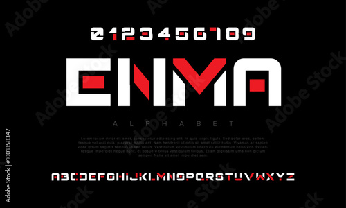 Wallpaper Mural Enma creative modern geometric urban alphabet font. Digital abstract futuristic, game, techno, robot, music, logo, sport, minimal technology typography. Simple numeric vector illustration Torontodigital.ca