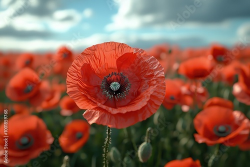 Vibrant Red Poppy Flower in a Scenic Field