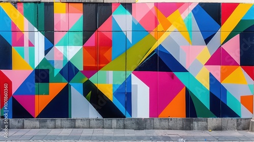 Vibrant Abstract Wall Mural with Geometric Shapes