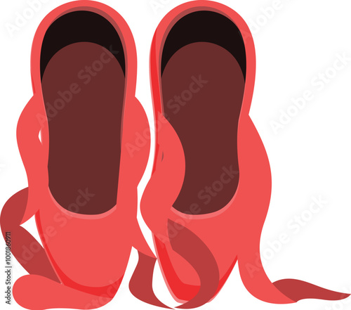 Pair of red ballet shoes with satin ribbons, essential accessories for dancers practicing pointe work