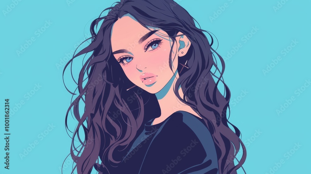 a Woman with Long Hair and Blue Eyes, Isolated with Ample Copy Space for Text a Woman with Long Hair and Blue Eyes, Isolated with Ample Copy Space for Text