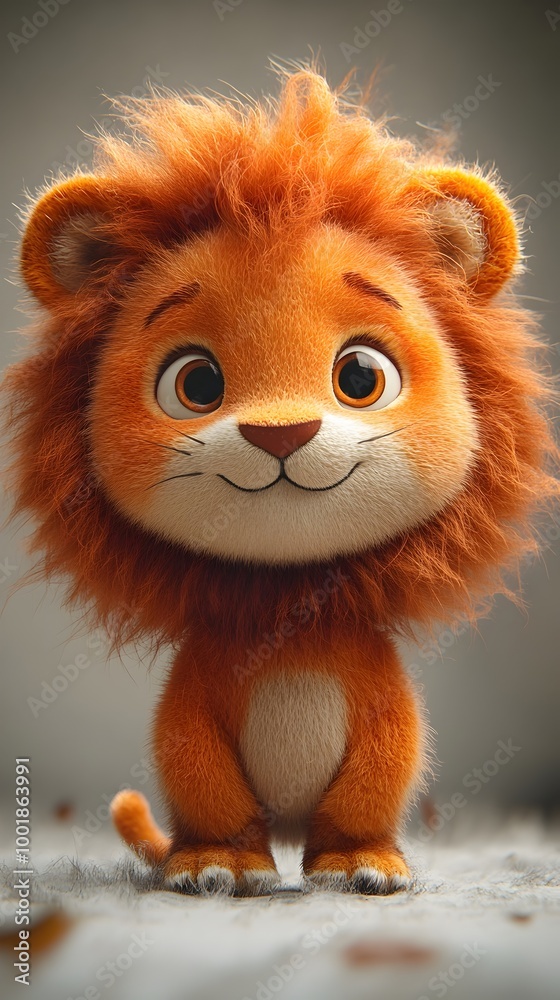 Endearing Anthropomorphic Lion in Plush 3D Styling with Subtle Fur Patterns and Dejected Expression Endearing Anthropomorphic Lion in Plush 3D Styling with Subtle Fur Patterns and Dejected Expression