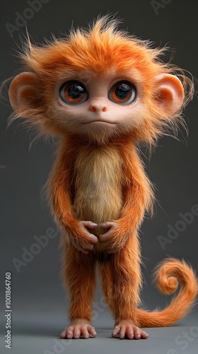 Adorable Fluffy Monkey with Mischievous Expression in Stylized 3D Plush Design