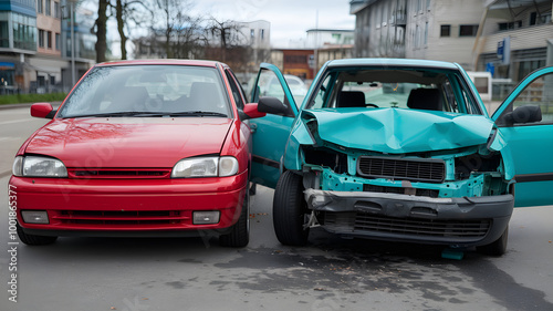 Wrecked Cars on Urban Street Following Collision Incident