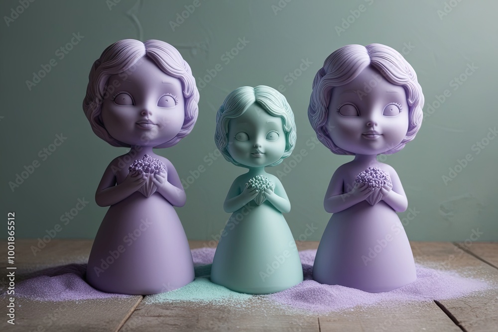 Dreamy Three-Dimensional Figures in Ethereal Lavender and Mint Colors Dreamy Three-Dimensional Figures in Ethereal Lavender and Mint Colors